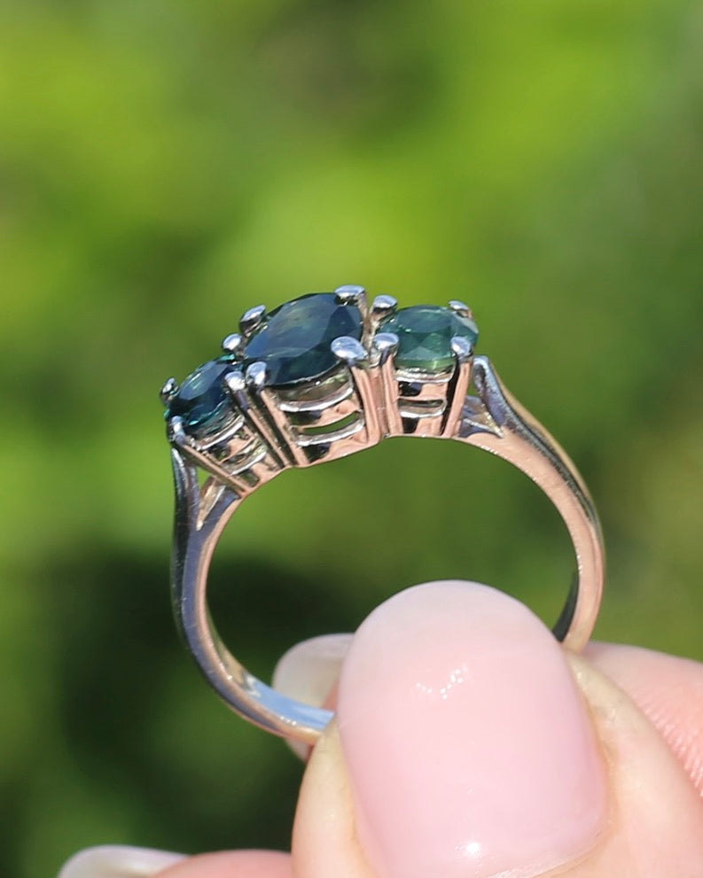 2.38ct Australian Sapphire Trilogy, Sterling Silver, size N1/2 or 7, 3.6g