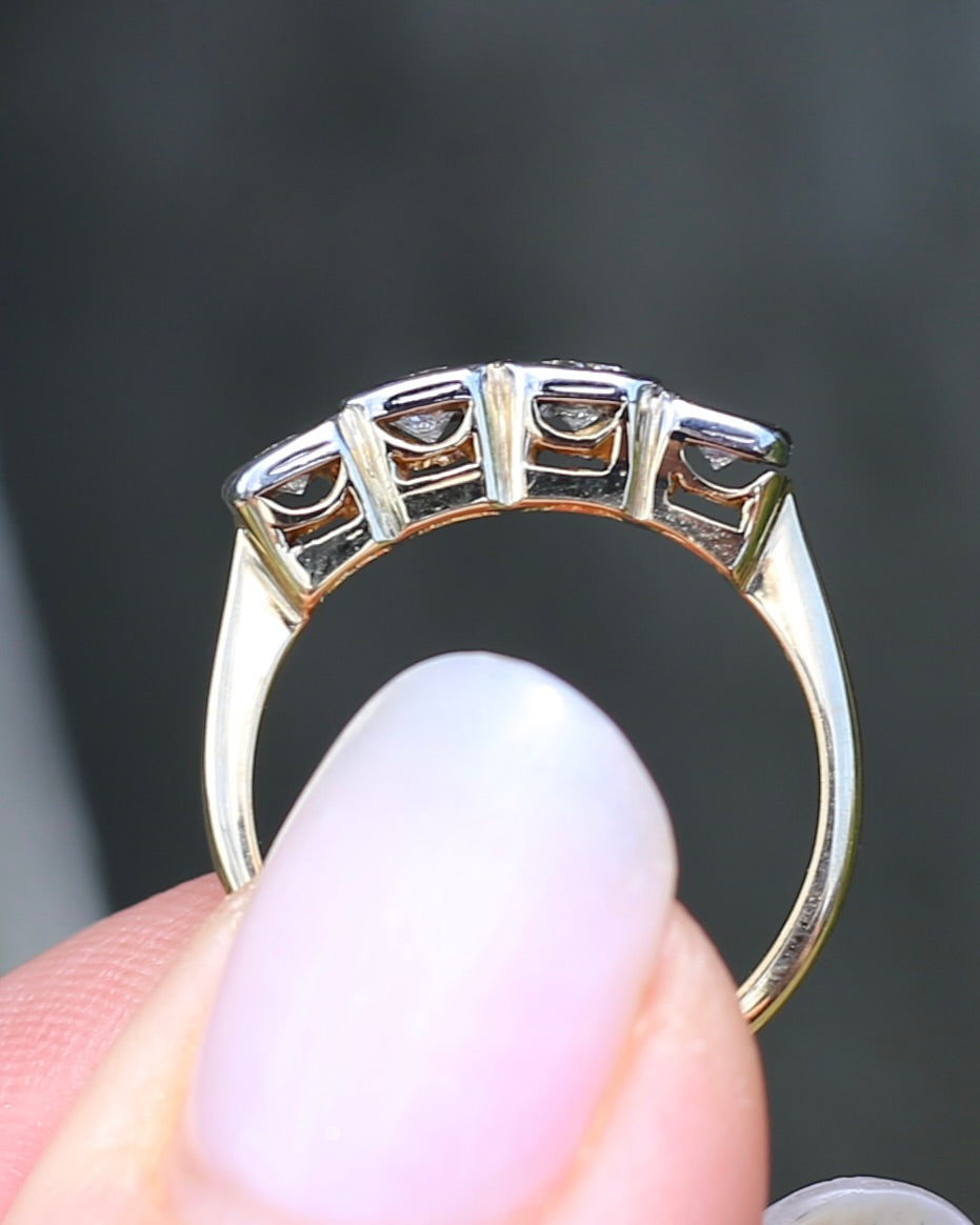 Circa 1930s Four Stone "Quadrillo" Diamond Ring, 18ct Yellow Gold and Paladium, size just over K1/2 or just over 5.5, 3.04g, with valuation