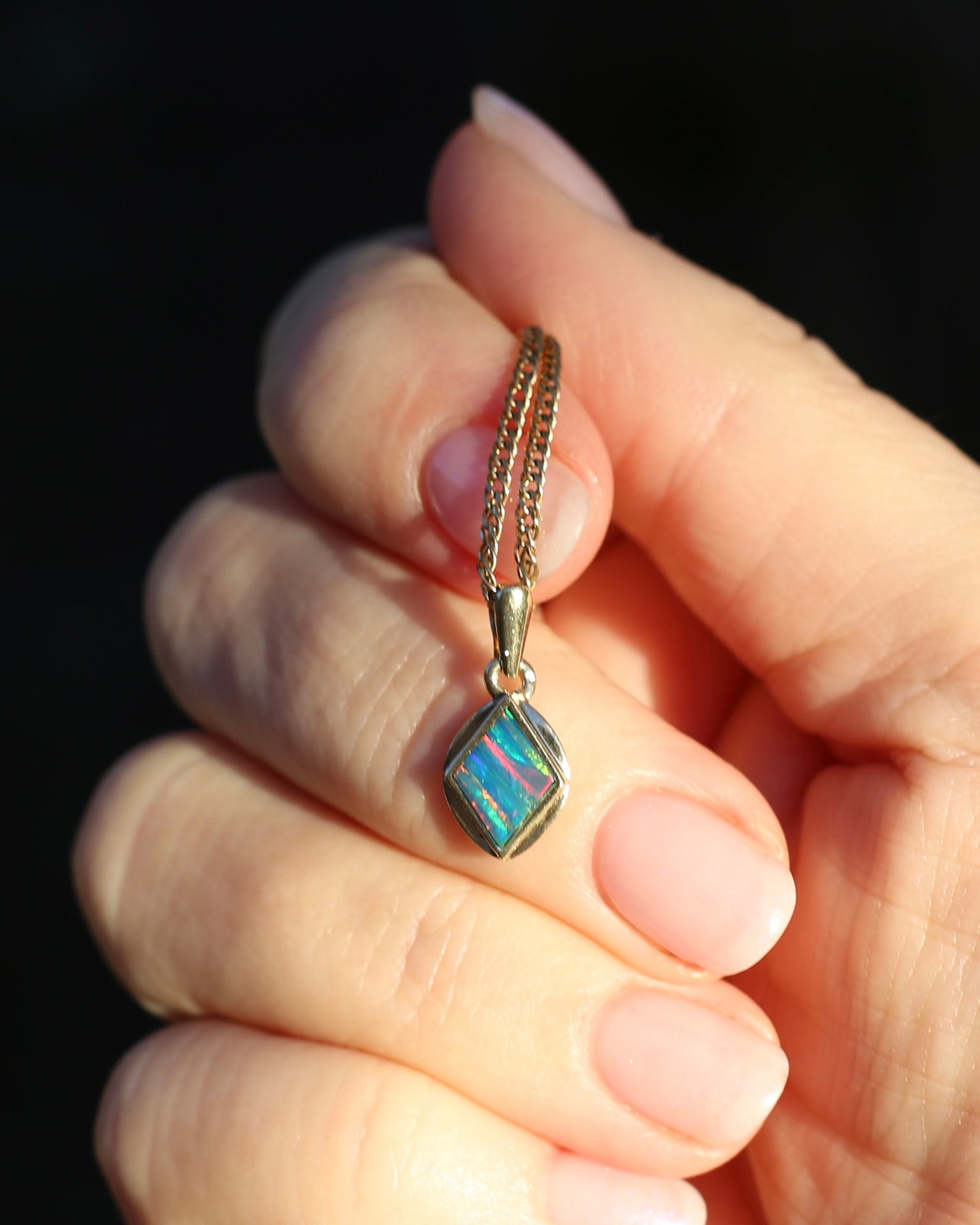 Bezel Set Solid Opal Diamond Shaped Pendant, 14ct Yellow Gold, 0.88g