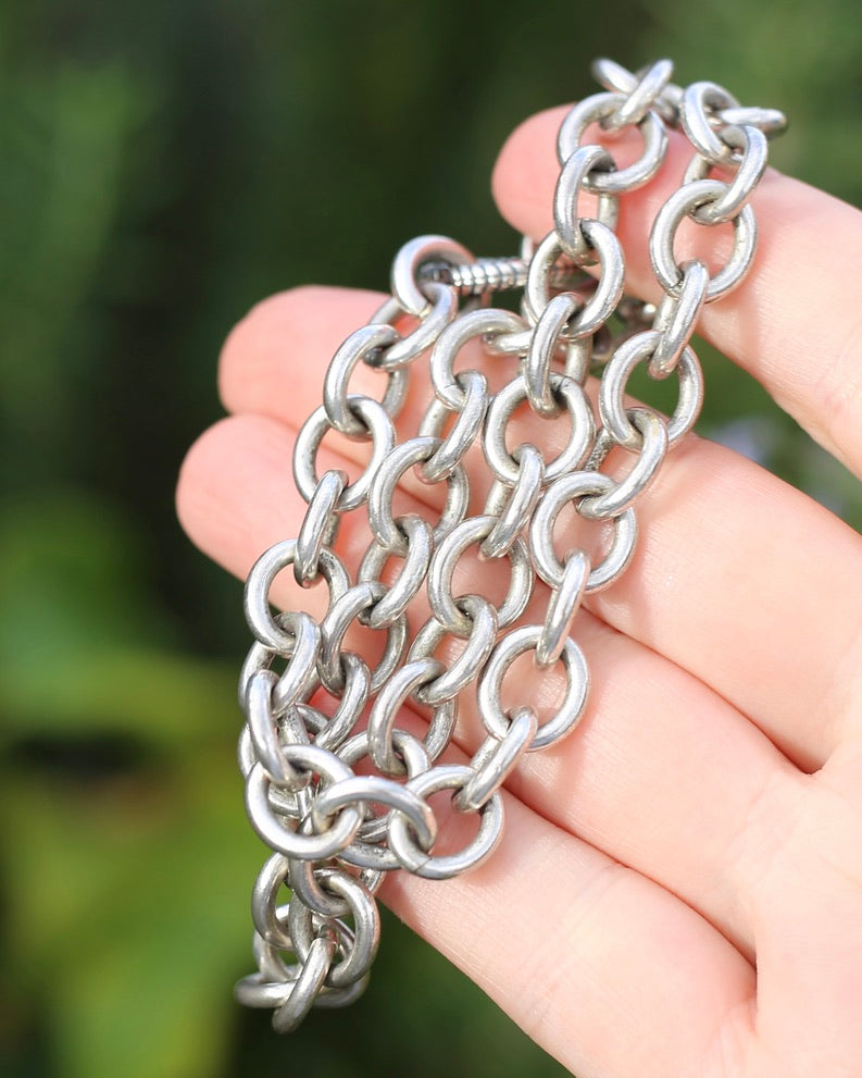 Vintage Chunky Oval Cable Chain with Textured Clasp, Sterling Silver, 42cm or 16.5inches, 50.7g