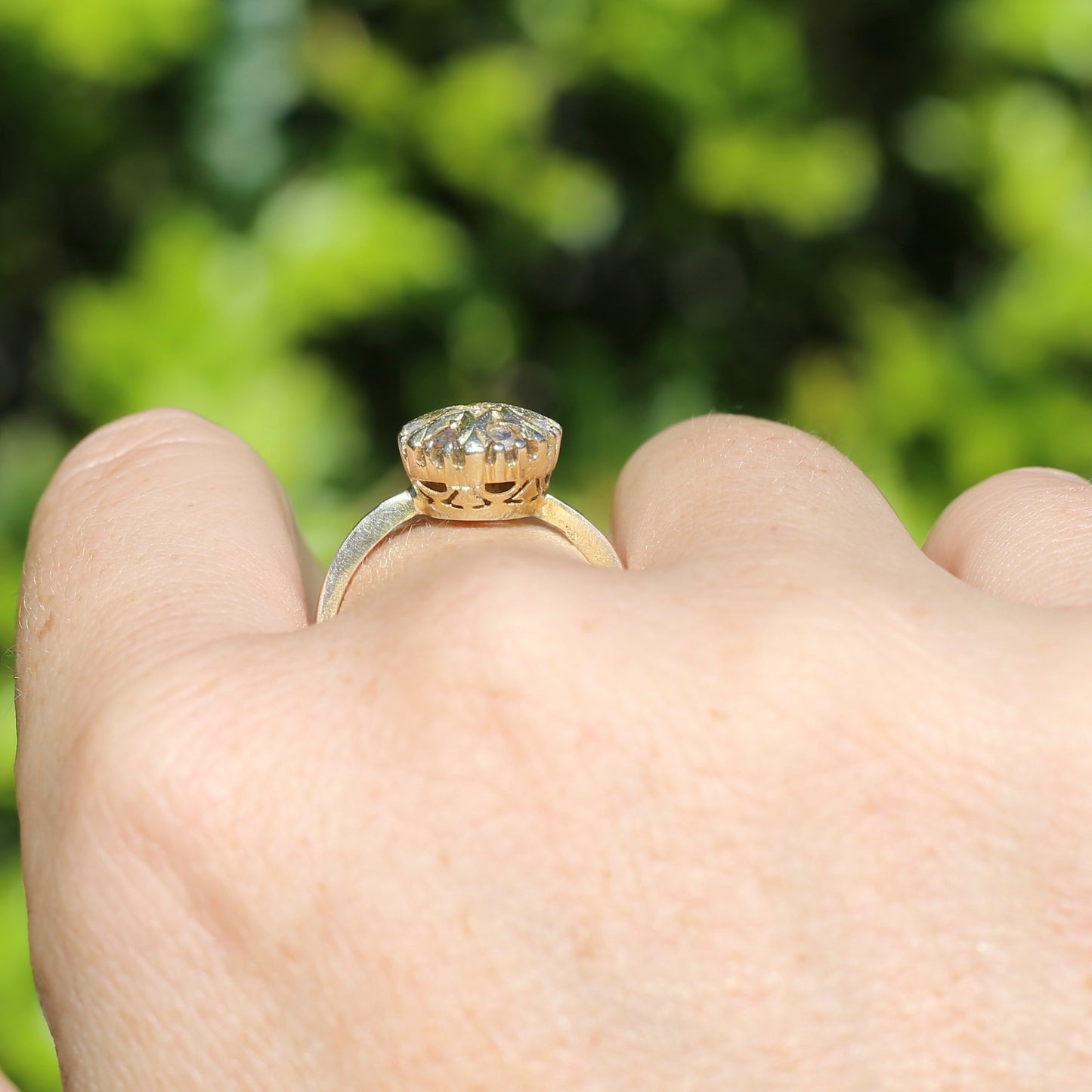 Rustic Handmade Likely Victorian Rose and Table Cut Diamond & Quartz Ring, approx 12ct Yellow Gold, size T or 9.5