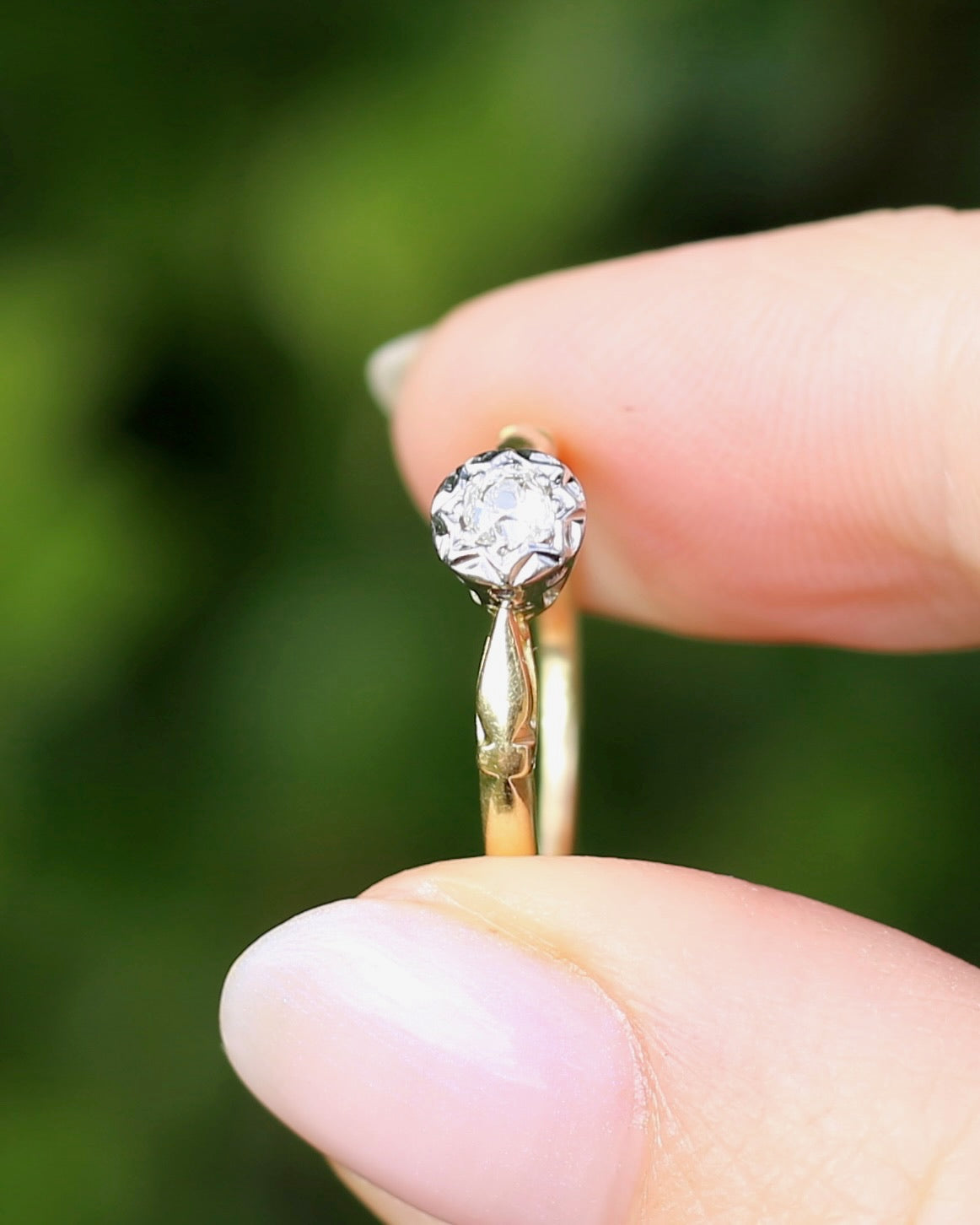 Circa 1930s Old Cut Solitaire, 18ct Yellow Gold and Diamond, size 7 or N1/2
