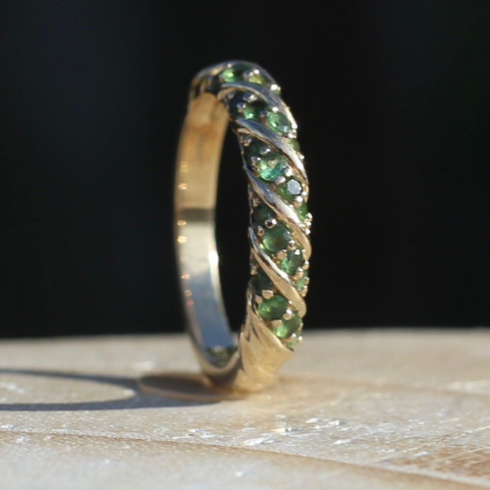 On hold Green Chrome Diopside or Garnet Rope Set Ring, 9ct Yellow Gold, size N or 6.75