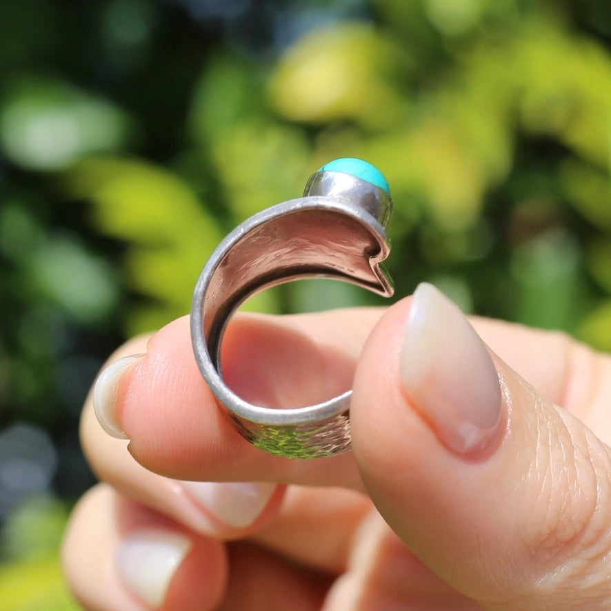 Rustic Silver and Turquoise Cuff Ring, sizeable