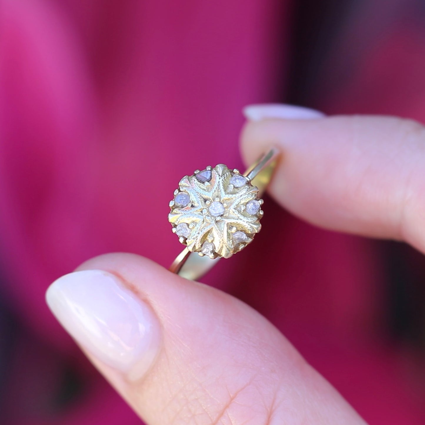 Rustic Handmade Likely Victorian Rose and Table Cut Diamond & Quartz Ring, approx 12ct Yellow Gold, size T or 9.5