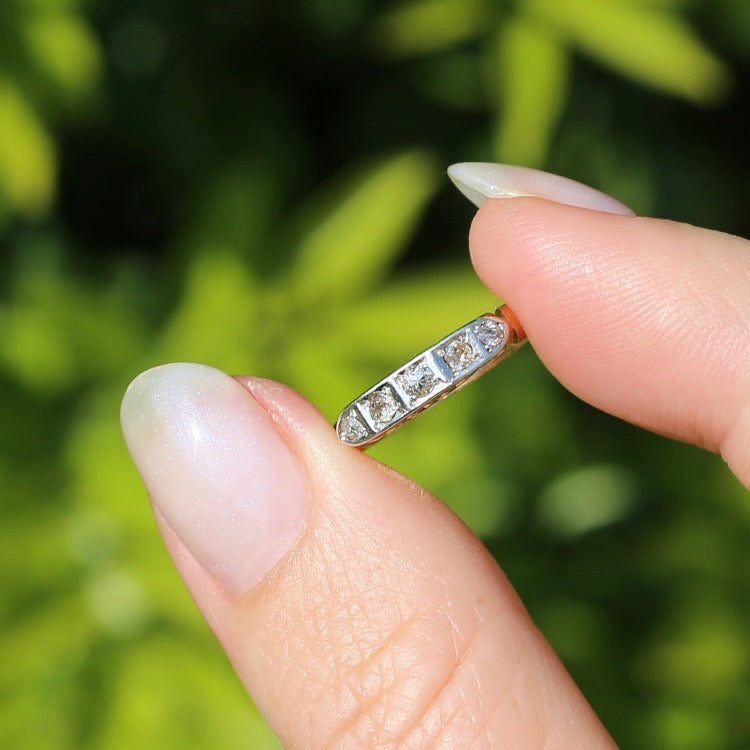 1930s Old Cut 5 Stone Diamond Ring, Platinum and 18ct Yellow Gold, size L or 5.75