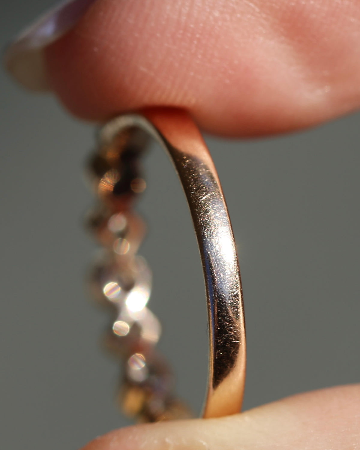 0.25ct 7 Stone Natural Diamond Bezel Set Round and Geometric Rose Gold Stacker, 10ct Rose Gold, size O or 7.25