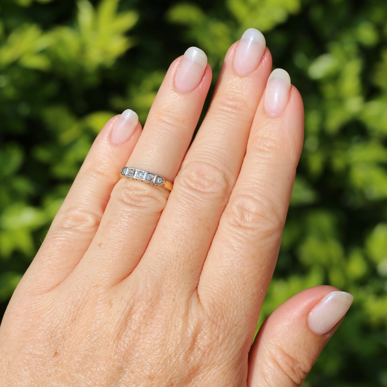 1930s Old Cut 5 Stone Diamond Ring, Platinum and 18ct Yellow Gold, size L or 5.75