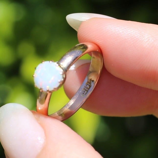 Early Australian 11 Multi Claw White Round Opal Ring, 9ct Old Rosey Gold, size 10 or U