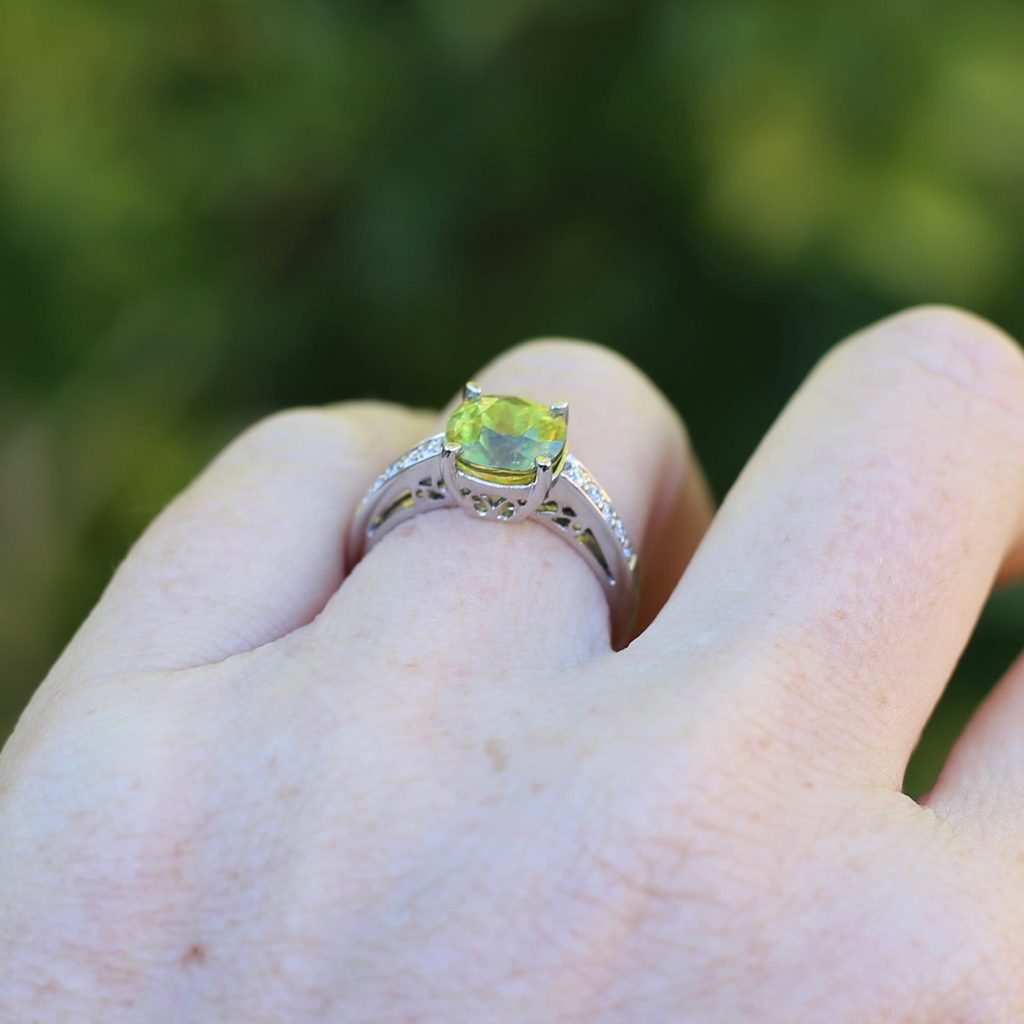 4.11ct Green Zircon and Diamond Ring, 14ct White Gold, size N1/2 or 7, with valuation