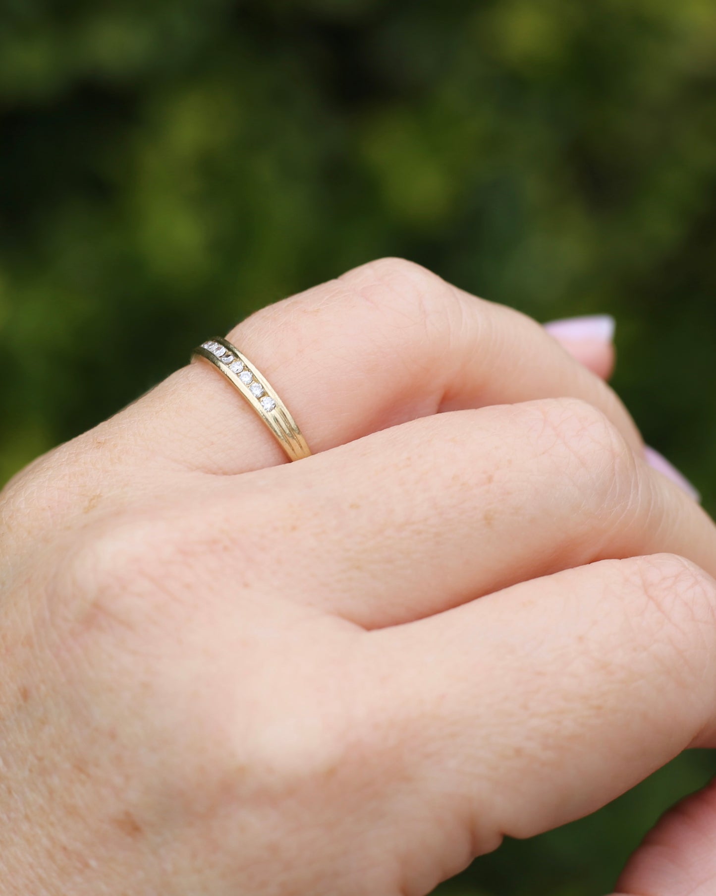 0.2ct Channel Set Natural Diamond Band, 9ct Yellow Gold, size P or just over 7.5, 1.78g
