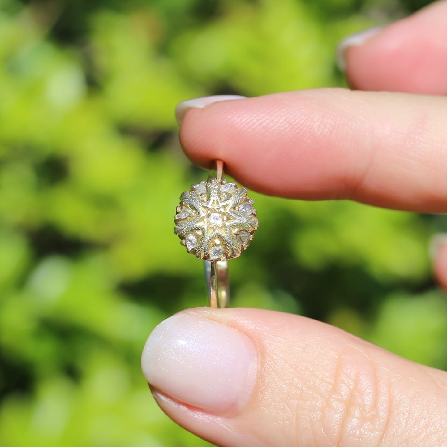 Rustic Handmade Likely Victorian Rose and Table Cut Diamond & Quartz Ring, approx 12ct Yellow Gold, size T or 9.5