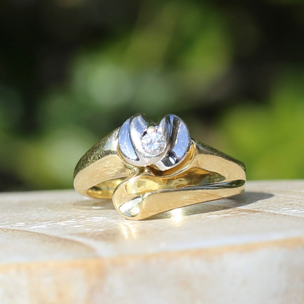 Orchid and Calla Lily Mixed Metal Diamond & 18ct Ring, 18ct white and yellow gold, size O or 7.25