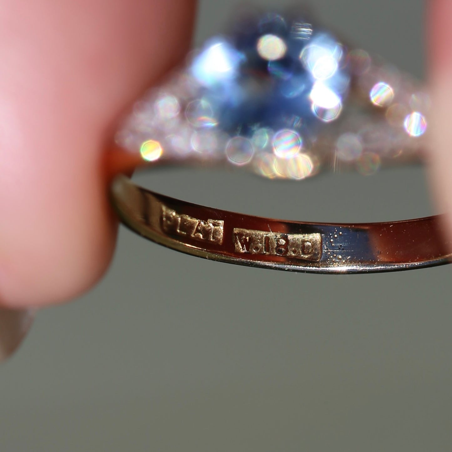 Pristine Early Australian 1930s Dunklings Blue Zircon & Diamond RIng, size L or just over 5.5