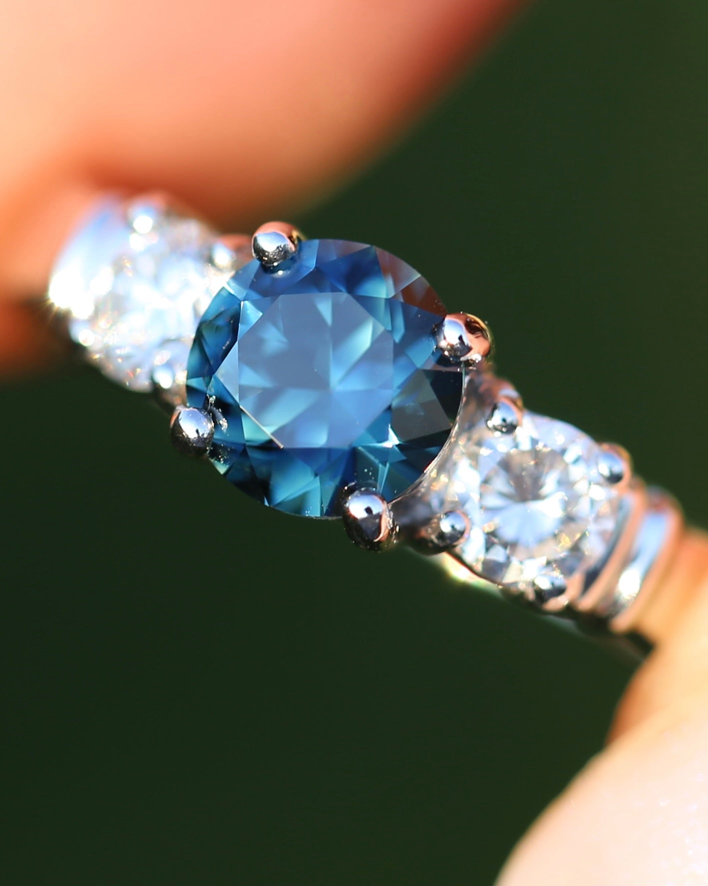 Unheated Eye Clean Parti Sapphire and Natural Diamond Trilogy, 9ct White Gold, size O1/2 or 7.5, 3.01g, with valuation