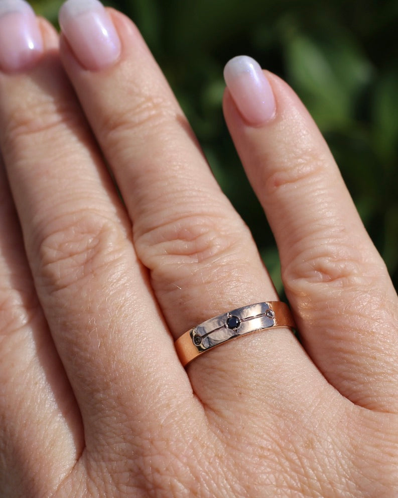 Black and Champagne Set Diamond Band, 9ct Rose Gold, size 8.5 or just over Q1/2 - fits more like a Q or just under 8.25, 3.0g