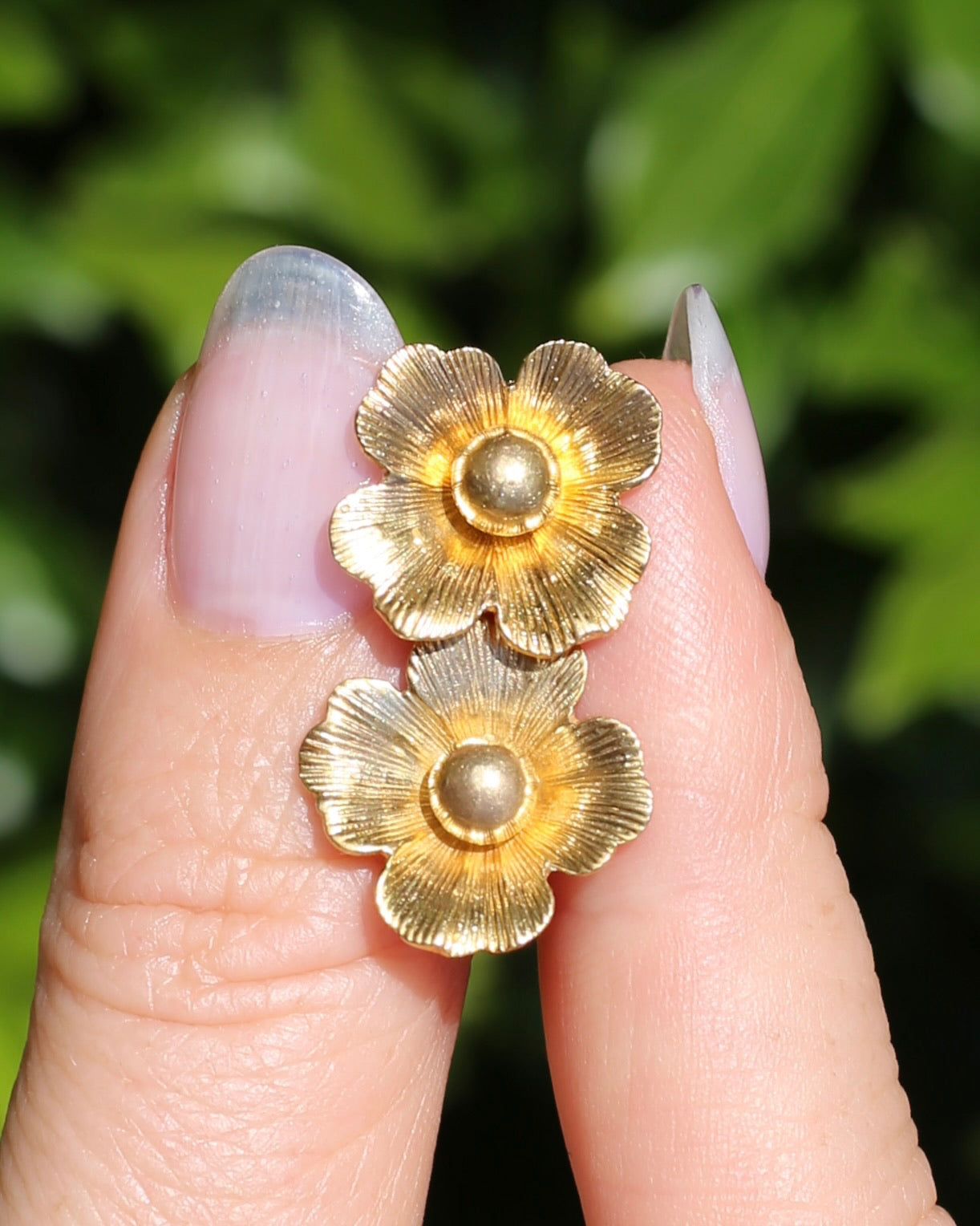 Vintage 1950s Large Floral Earring Studs, 9ct Gold (14K butterflies), Birmingham Made, 3.27g