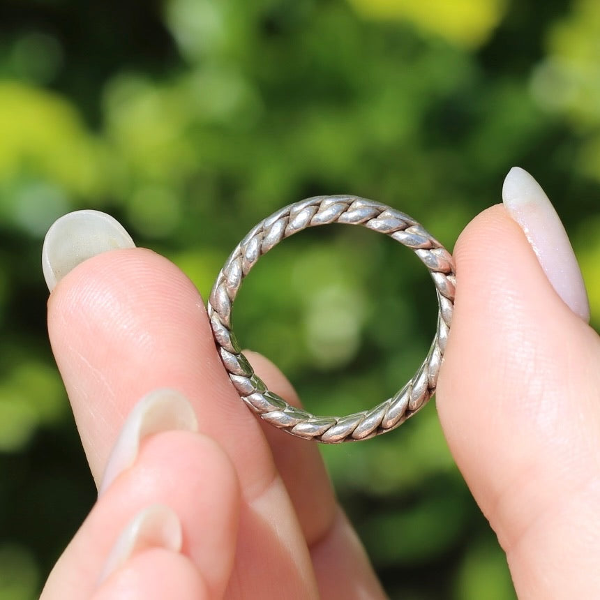 Rustic Silver Rope Ring, Sterling Silver, size R or 8.5