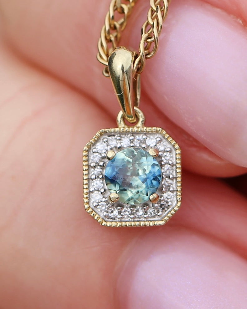 4mm Parti and Diamond Pendant, 9ct Yellow and White Gold, 0.52g