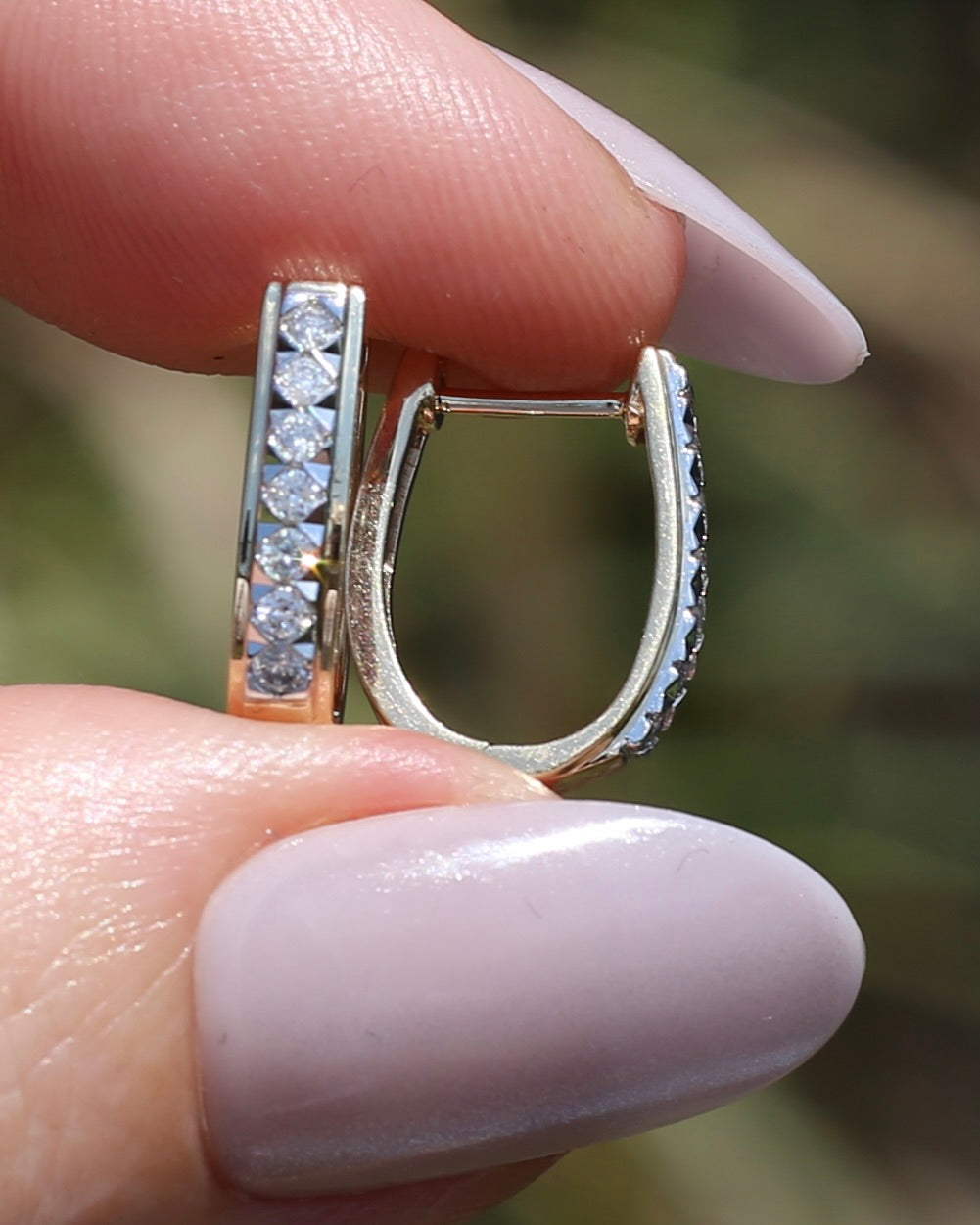 Mixed Metal Natural Diamond Huggies, 10ct Yellow and White Gold, 16 x 3.4mm, 2.45g