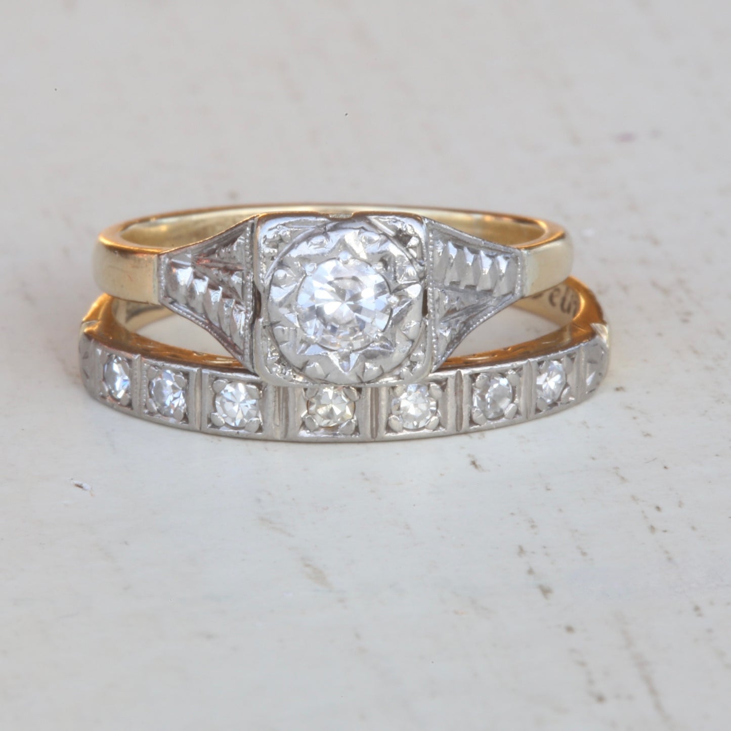 1930s Art Deco Inspired Platinum and 18ct Gold Solitaire Ring, size N or almost 6.75