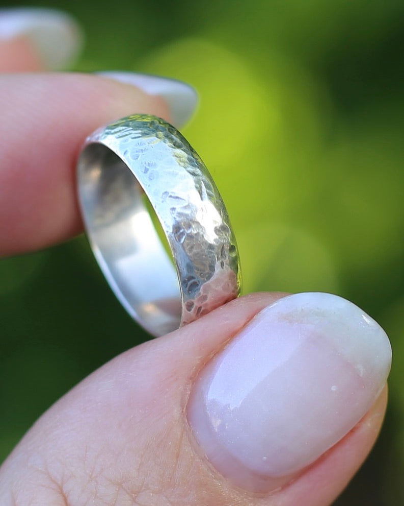 Textured, Hammered Finish Half Round Band, Sterling Silver, size L1/2 or 6 - will fit more like K1/2 or 5.5 due to width, 3.17g