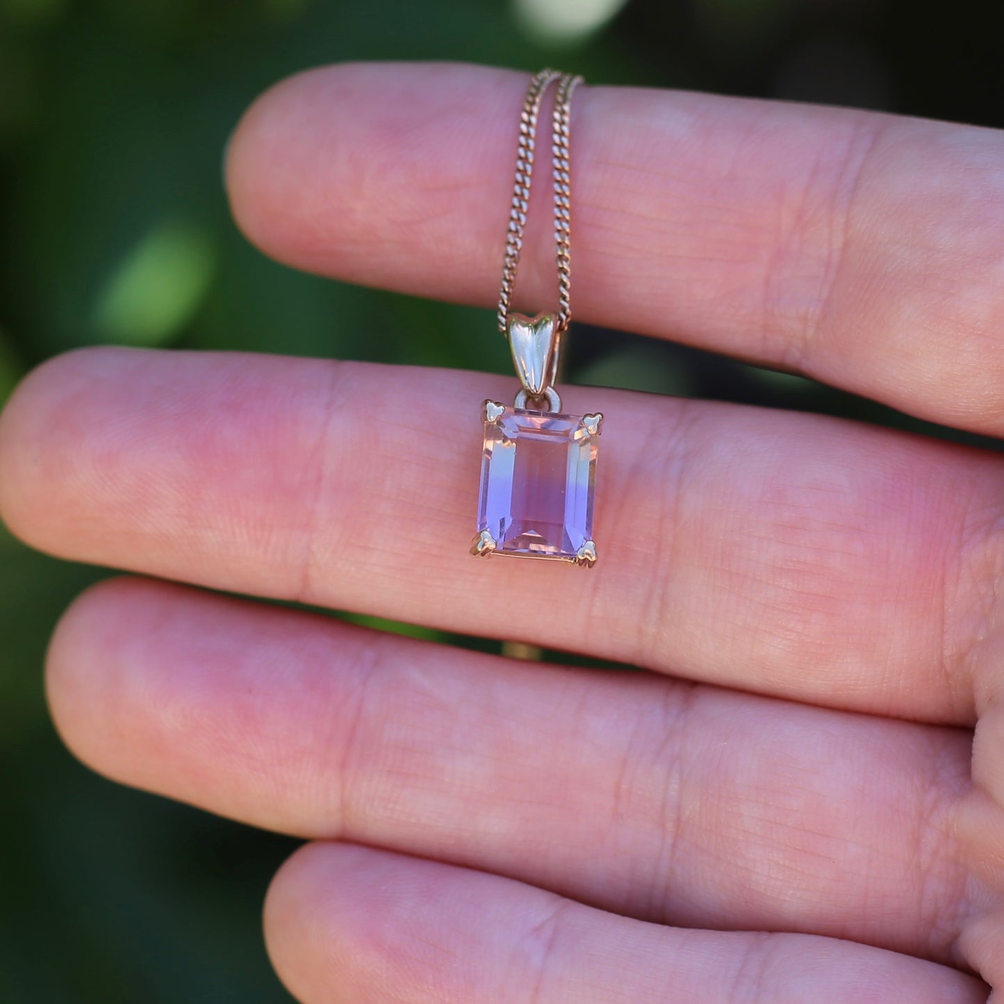 Emerald Cut Ametrine Pendant, 9ct Yellow Gold, 1.92g