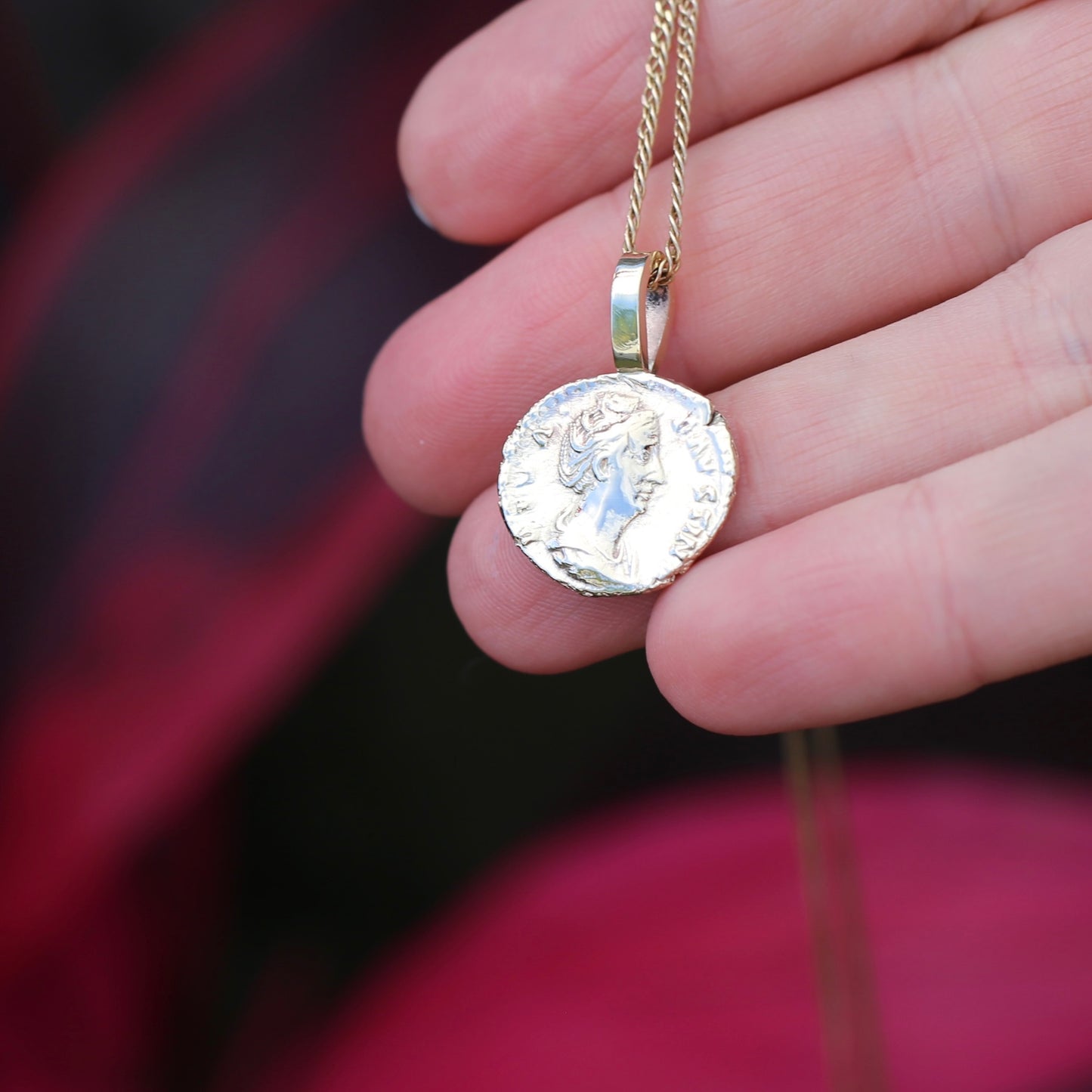 Faustina the Elder Coin Pendant,Cast From a 141-161AD Silver Denarius, avail in  Silver and Gold