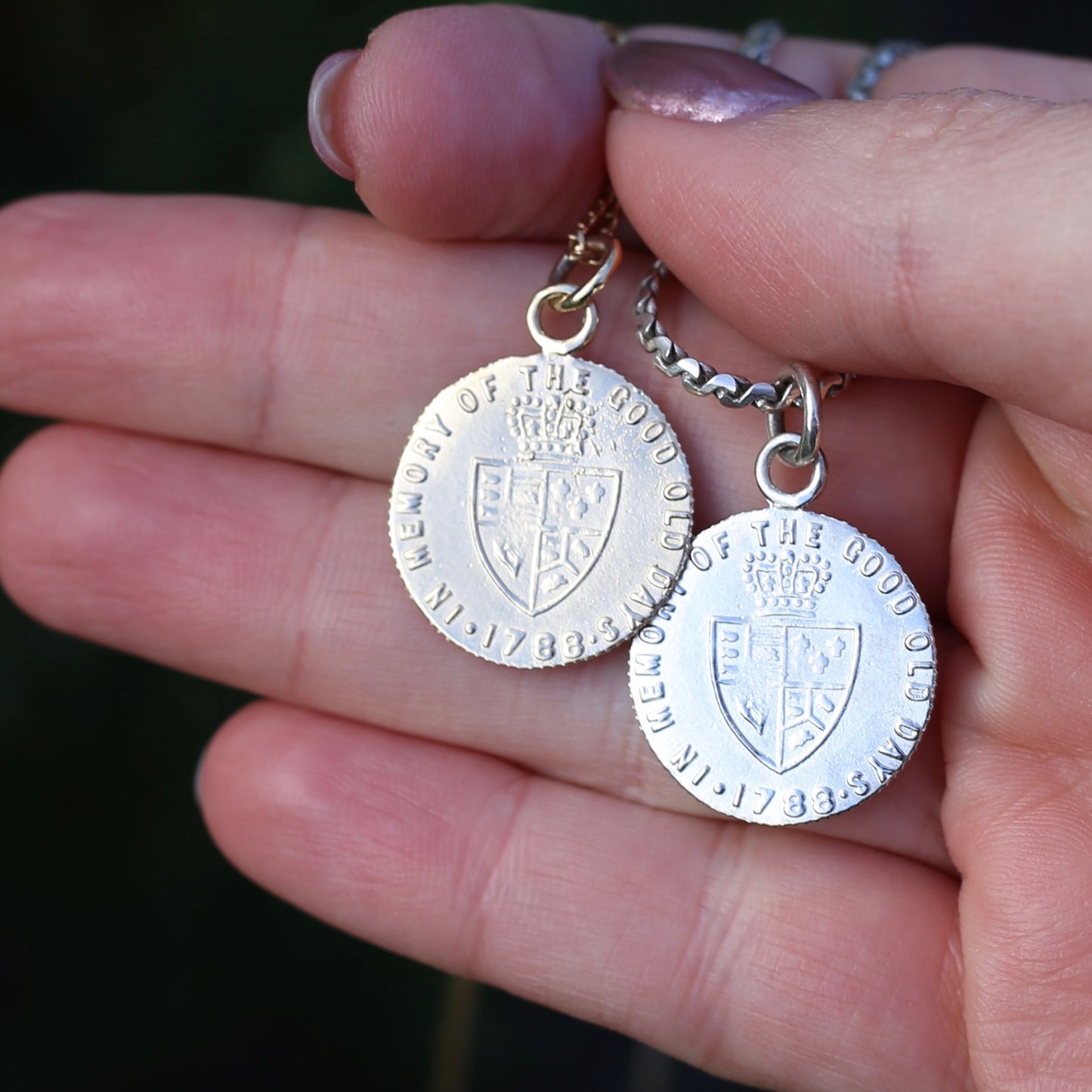 In Memory of the Good Old Days 1788 Gambling Token Pendant - King George III Reverse, Silver and 9ct Gold