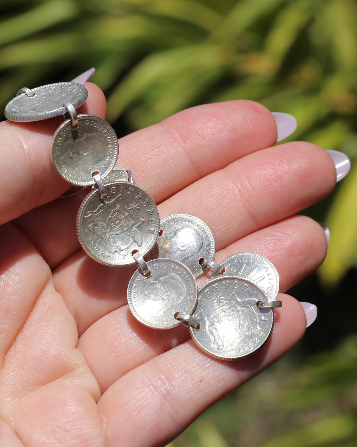 WWII Lucky Sixpence and Threepence Bracelet - coins 1938, 1942, 1943, 1944, 92.5% silver, 17.5cm or just under 7 inches, 19.83g