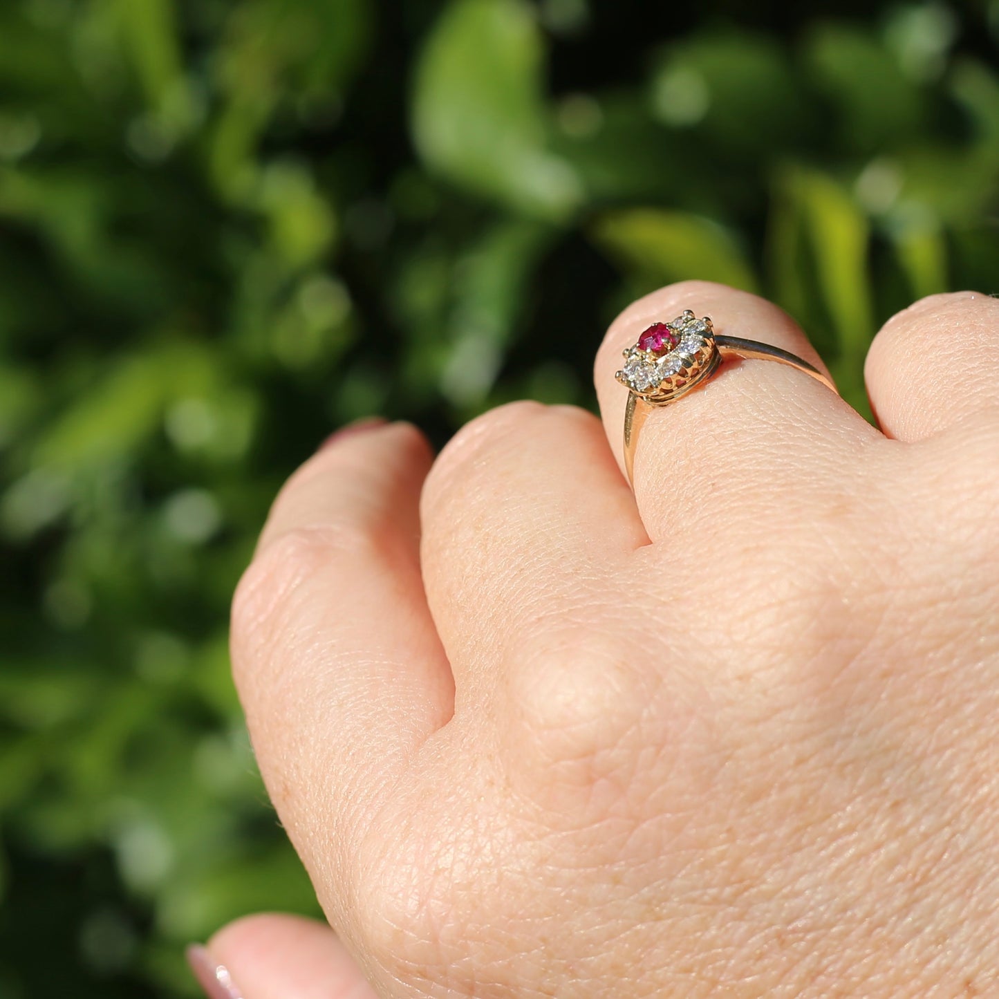 Antique Ruby and Old Cut Diamond Cluster, 15ct Yellow Gold, size O or 7.25 with valuation