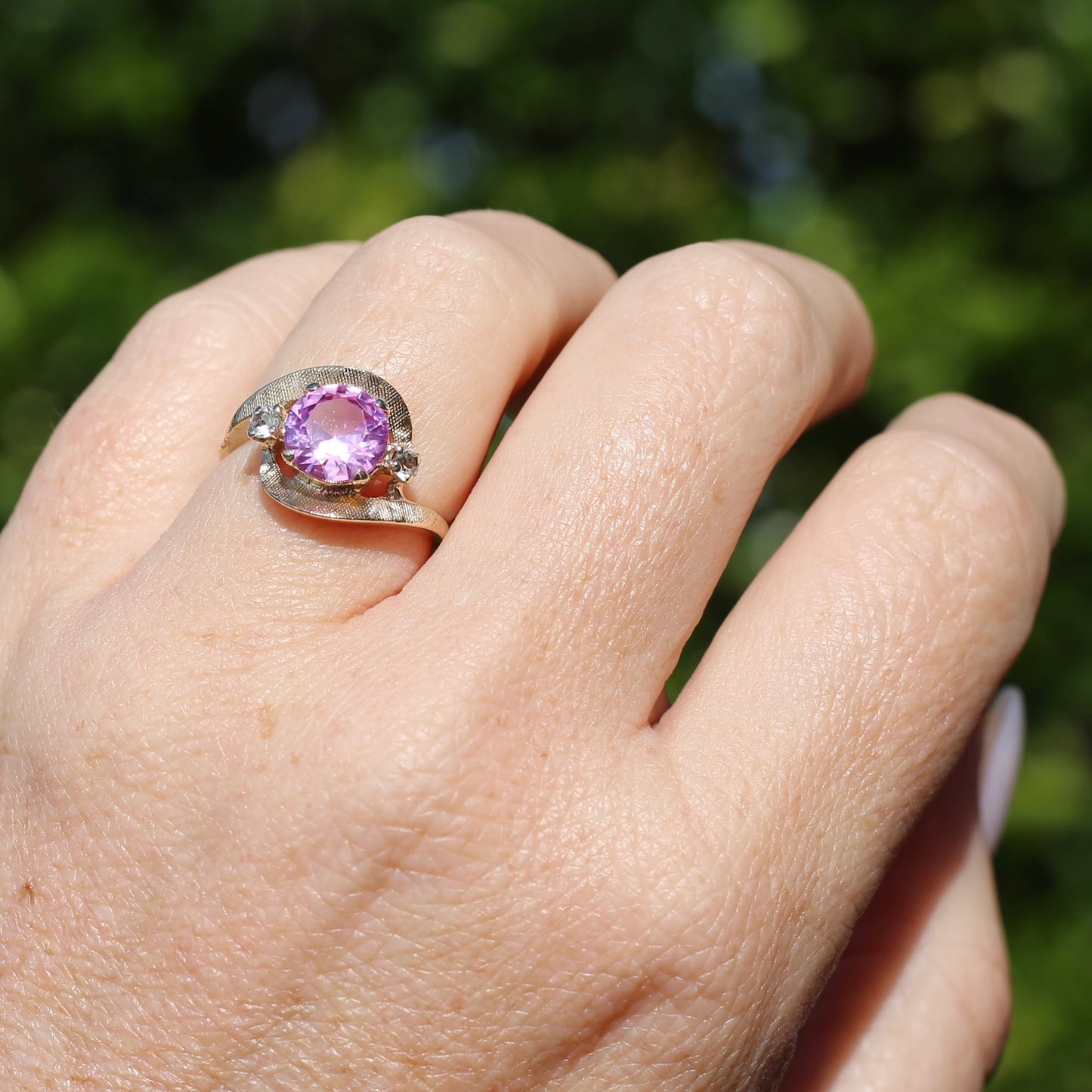 Asymmetric Pink Sapphire and White Spinel Dress Ring, 10ct Yellow Gold, size  N or 6.75