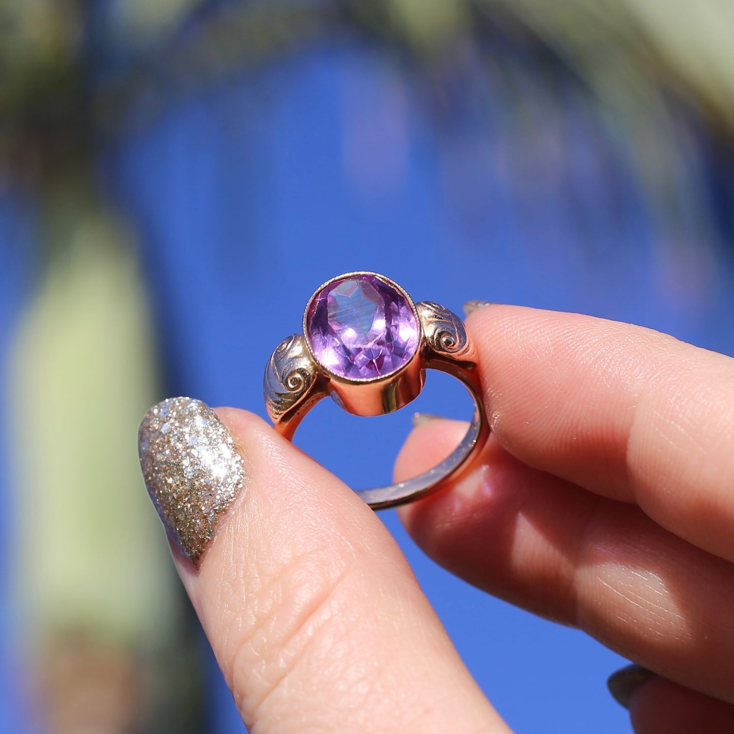 7ct Colour Change Sapphire Russian Cocktail Ring 1960s-1970s, 14ct Rose Gold, size Q or 8.25