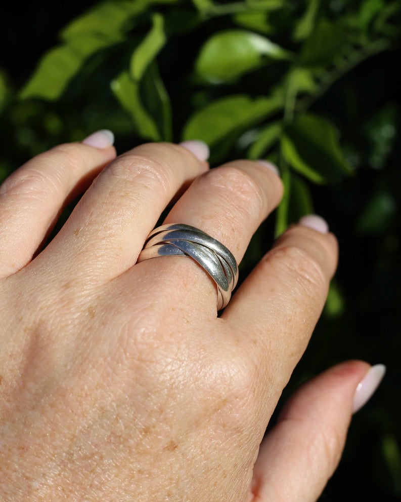 5 Ring Russian Wedding Ring, Sterling Silver, Size T1/2 or 9.75, 5.95g