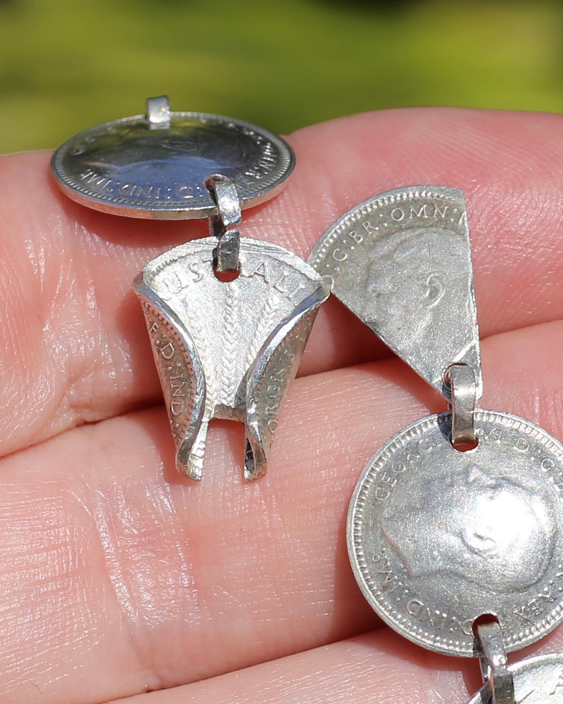 WWII Lucky Sixpence and Threepence Bracelet - coins 1938, 1942, 1943, 1944, 92.5% silver, 17.5cm or just under 7 inches, 19.83g