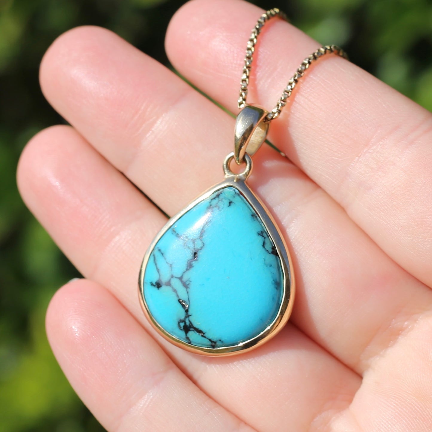 Natural Pear Turquoise Pendant in 9ct Yellow Gold, 6.69g