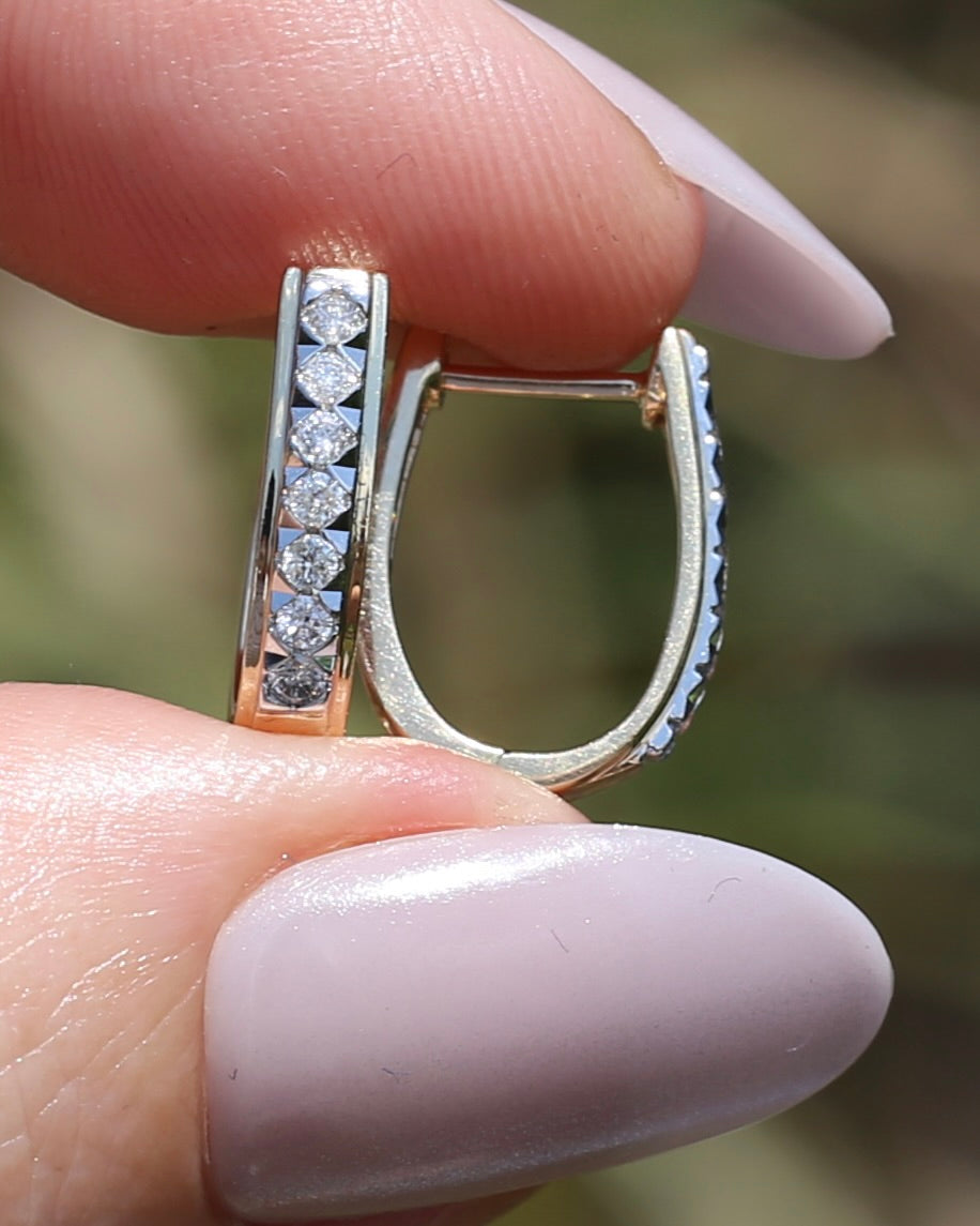 Mixed Metal Natural Diamond Huggies, 10ct Yellow and White Gold, 16 x 3.4mm, 2.45g