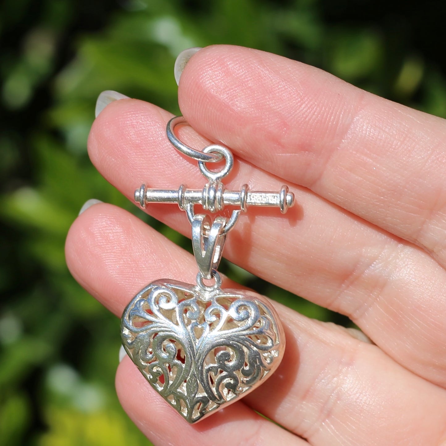 Modern Filigree Heart Fob with T-bar, 7.79g