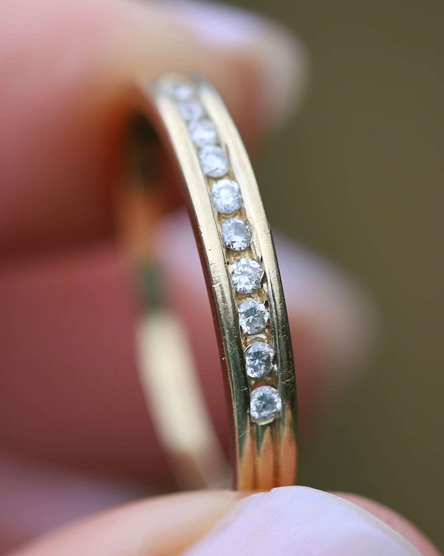 0.2ct Channel Set Natural Diamond Band, 9ct Yellow Gold, size P or just over 7.5, 1.78g