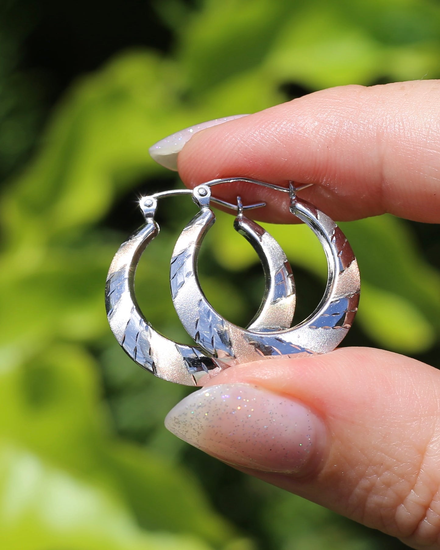 Silver and 10% Gold Hoops, Sterling Silver, Rose and White Gold, 22mm, 1.69g