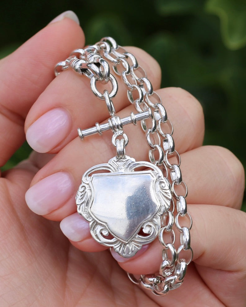 Vintage (likely Australian) Belcher Chain With Double Swivel Albert Clasps, T-bar and Fob, Sterling Silver, 47cm or 18.5 inches, 22.9g