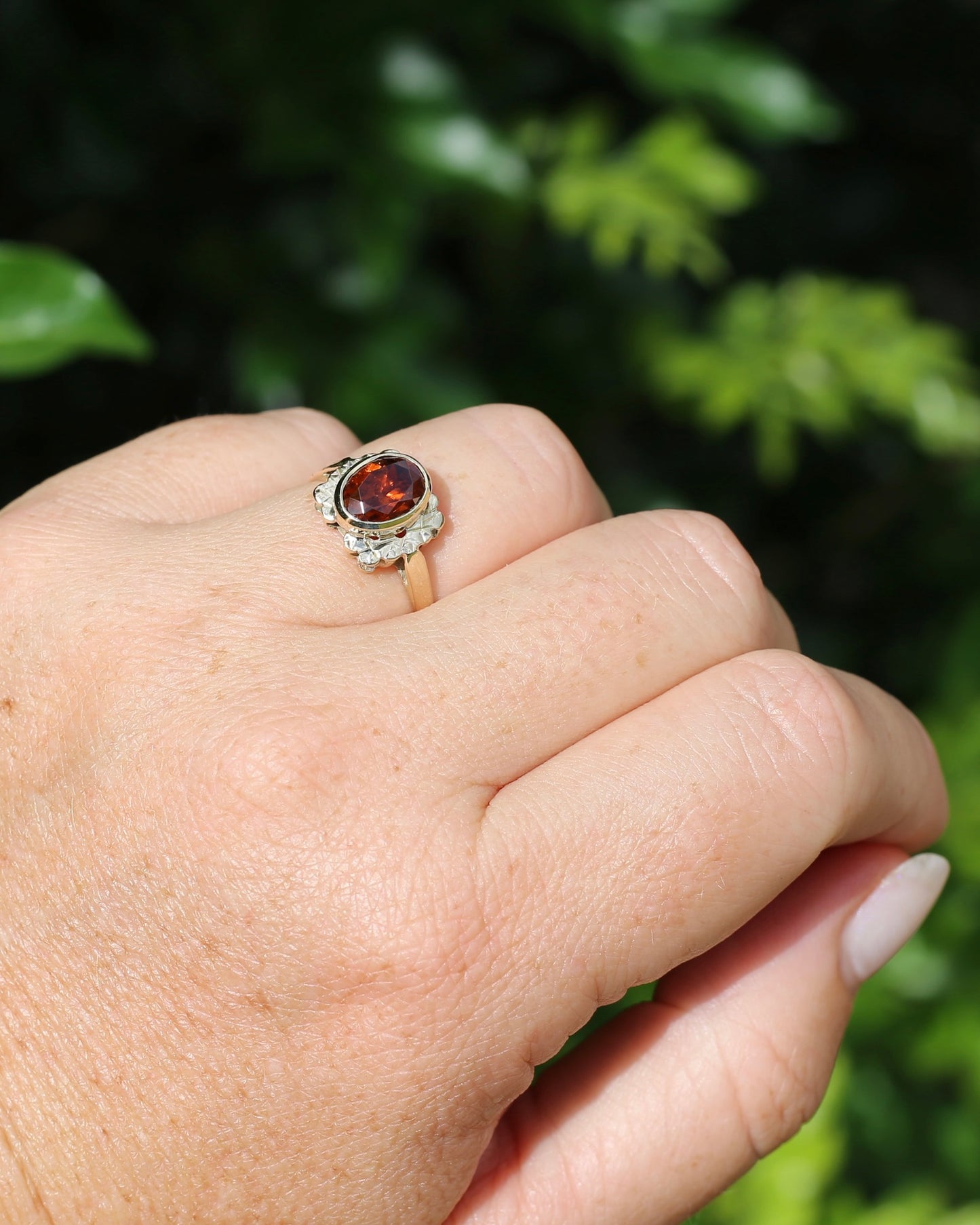 Custom Cut 3.54ct Oval Whiskey Brown Zircon, Bezel Set, 9ct Yellow Gold Birmingham Made 1994 Ring, size P or 7.75