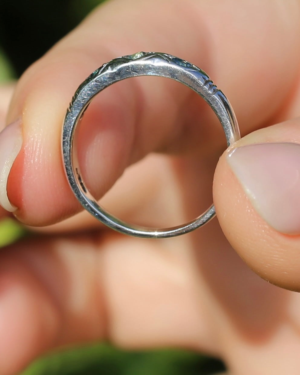 ON HOLD Australian Parti Sapphire Trilogy, 9ct White Gold Band, size N1/2 or just under 7, 2.67g