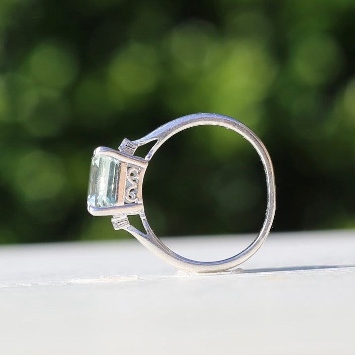 Emerald Cut Prasiolite and Diamond Ring, 9ct White Gold, size P or 7.75