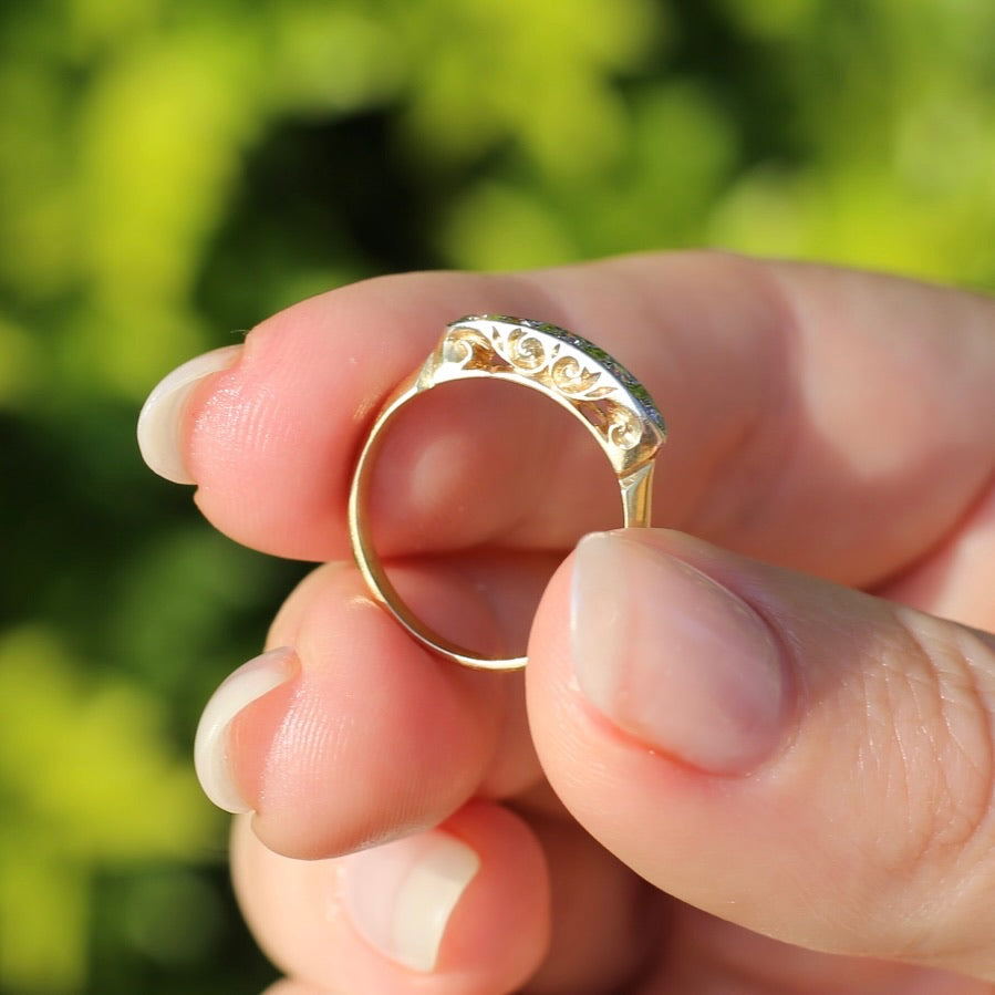 1930s Old Cut 5 Stone Diamond Ring, Platinum and 18ct Yellow Gold, size L or 5.75