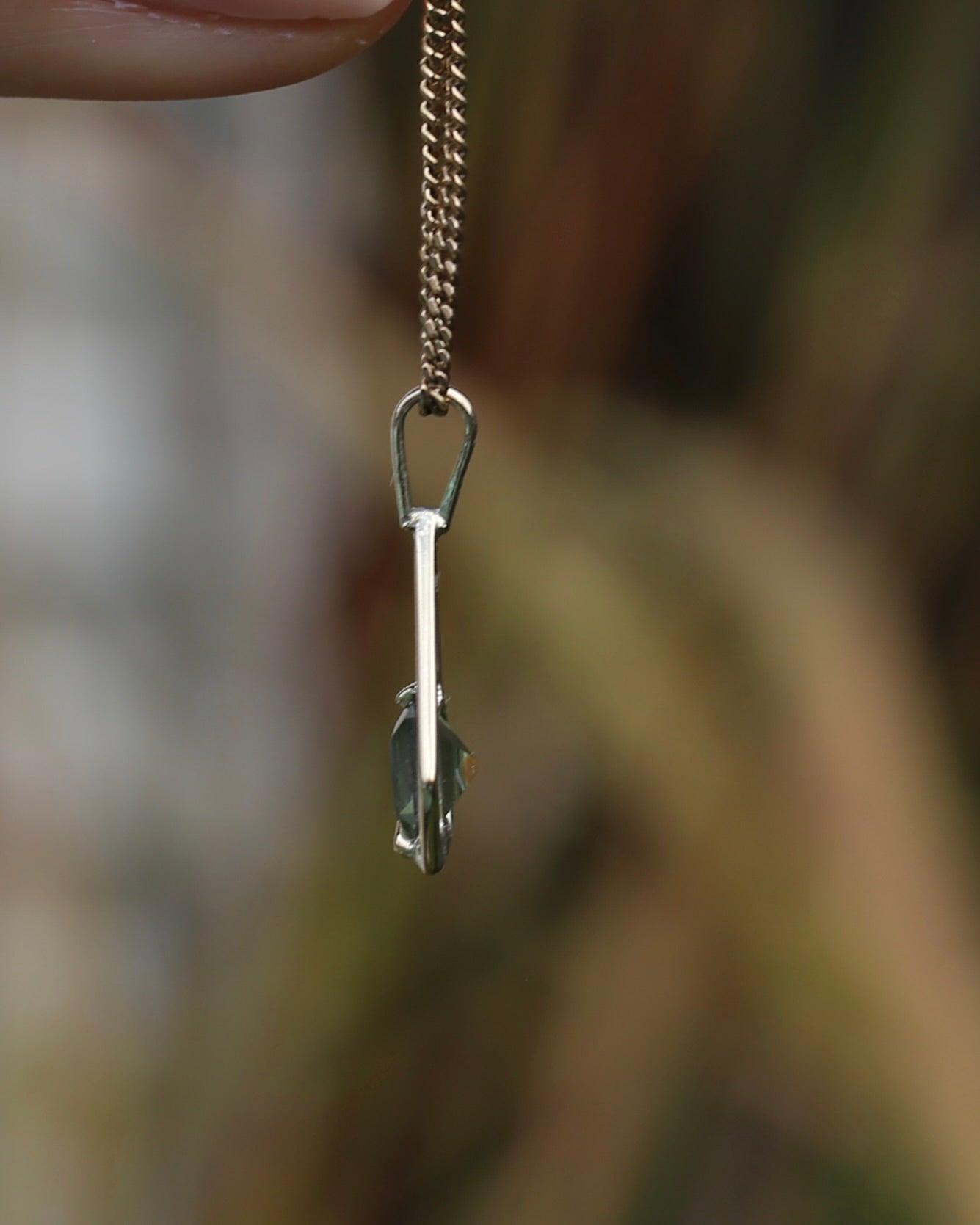 Modified Carre Cut Unheated Green Natural Sapphire in Handmade Vintage Pendant, 9ct Yellow Gold, 0.78g