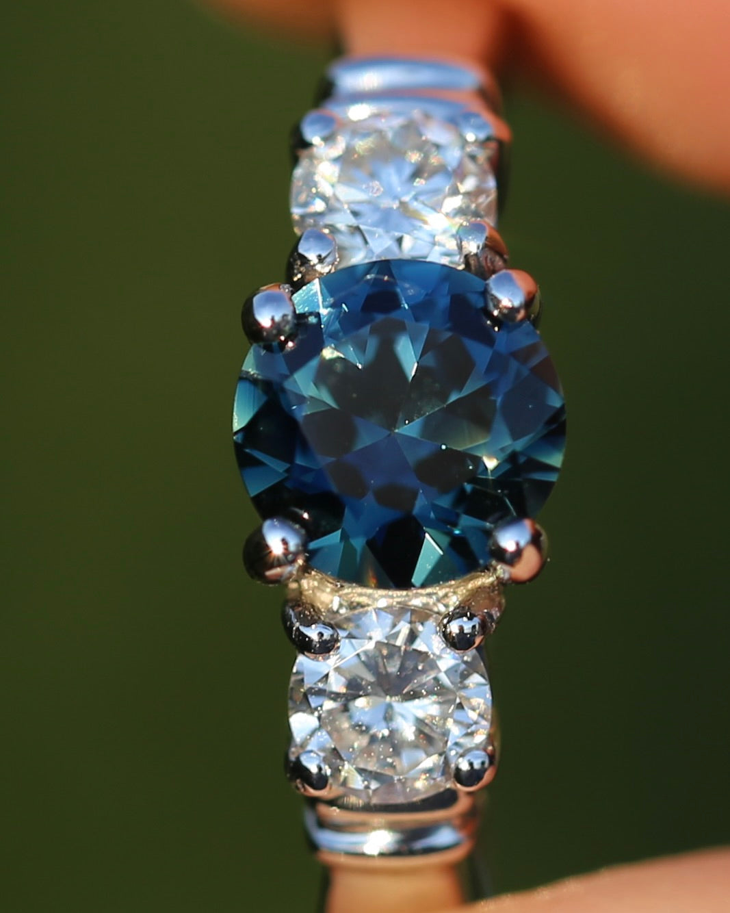 Unheated Eye Clean Parti Sapphire and Natural Diamond Trilogy, 9ct White Gold, size O1/2 or 7.5, 3.01g, with valuation