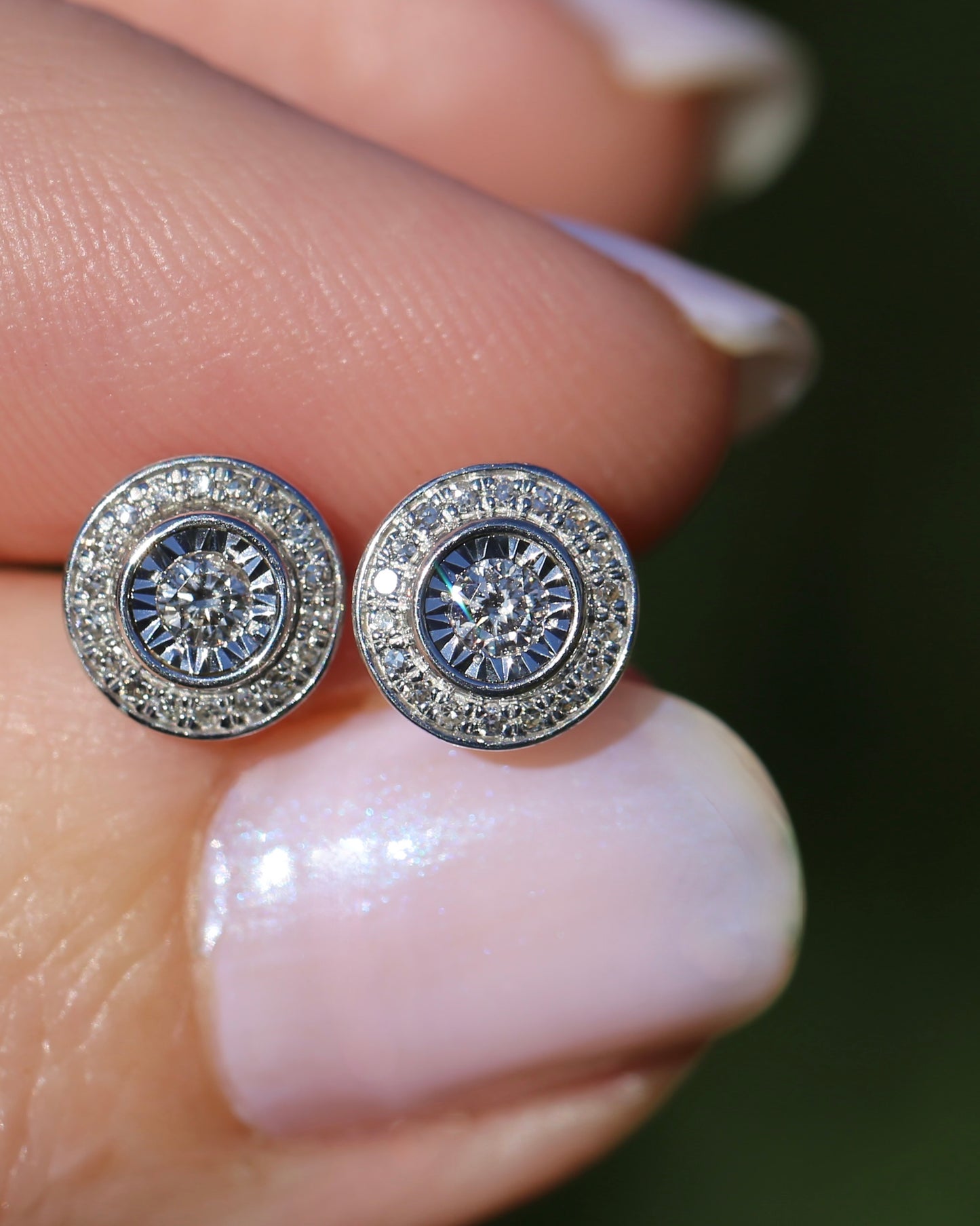 Natural Diamond Cluster Target Studs, 9ct White Gold, 7.5mm wide, 1.38g