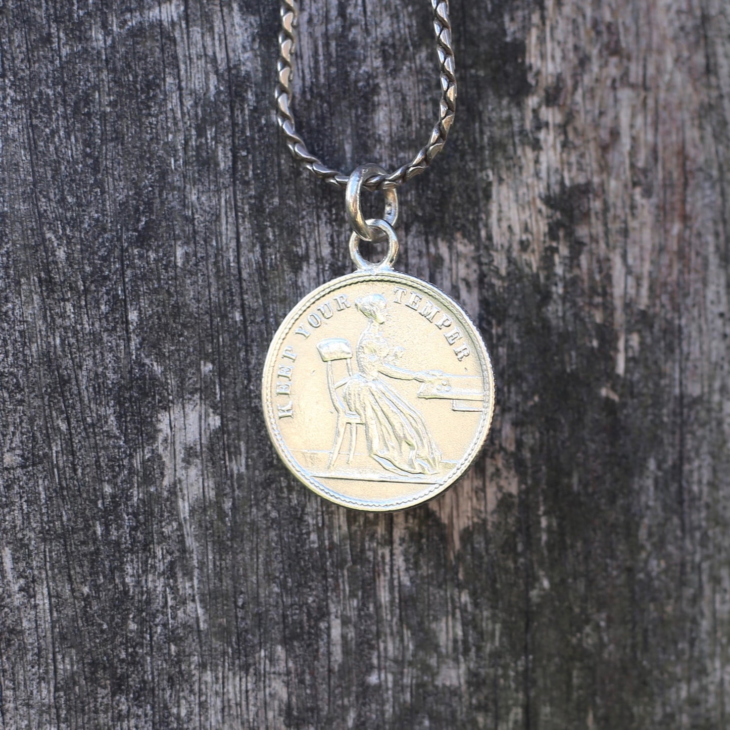 Keep Your Temper Gambling Token Pendant - Queen Victoria Reverse, Silver and 9ct Gold