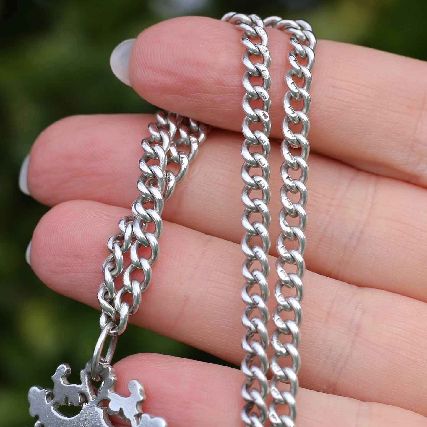 Antique Silver Watch Chain 1925 with 1896-97 Fob, 42cm, 29.8g